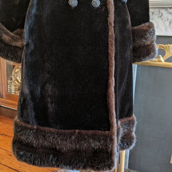 VTG Borgazia 60s 70s Faux Fur Velvet Trench Mink Coat Mob Wife Penny Lane Jacket - Picture 3 of 6